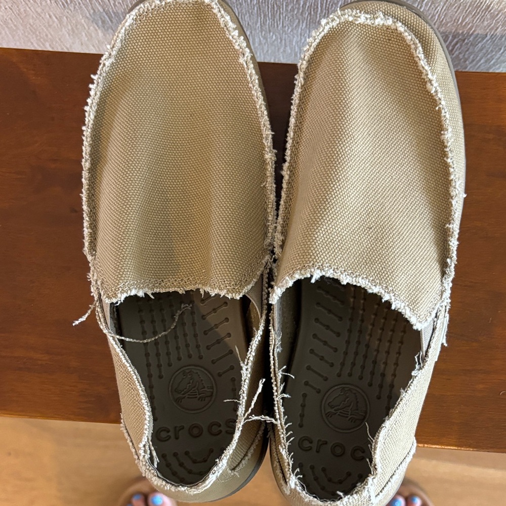 CROCS Men’s Santa Cruz  Canvas Slip-On Loafers in Beige